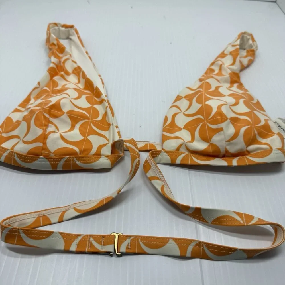 L Space Wrap Bikini Top Women's Orange White Avery Pool Vacation Size Medium